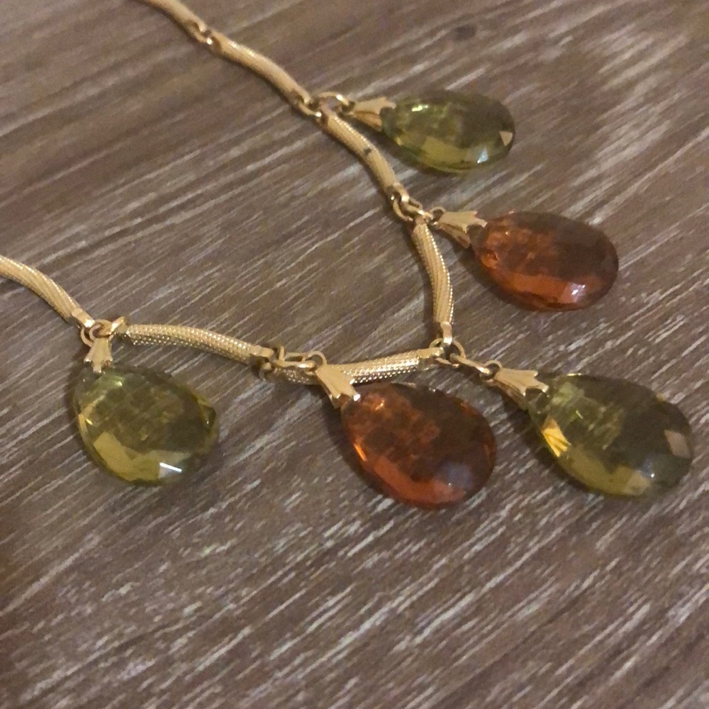 Vintage 1978 Orange/Green Teardrop Charm Necklace